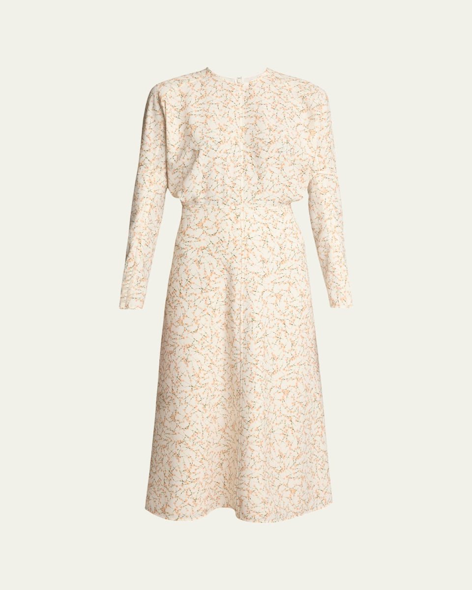 Printed Dolman-Sleeve Midi Dress